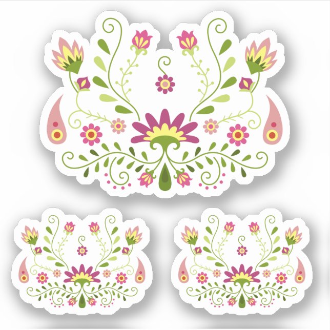 Pegatina Conjunto de 3 flores rosadas tradicionales mexican (Anverso)