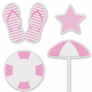 Pegatina Conjunto de 4 Preppy Pink Beach Summer