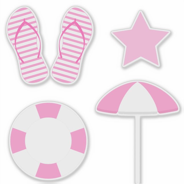 Pegatina Conjunto de 4 Preppy Pink Beach Summer (Anverso)