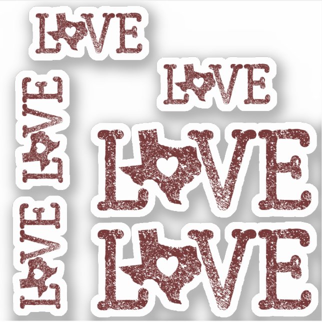 Pegatina Conjunto de 6 afligidos Texas Love Aggie Maroon (Anverso)