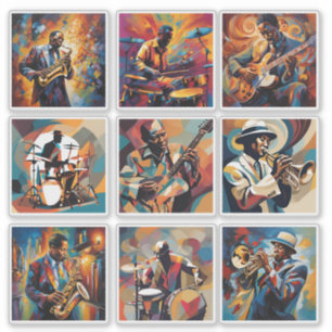 Pegatina Conjunto de 9 Stickers de Músicos de Jazz