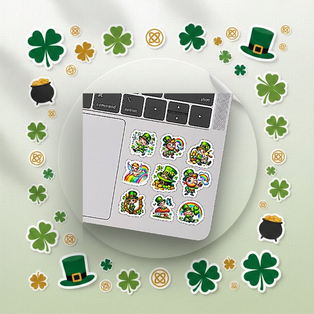 Pegatina Conjunto de adorable leprechaun chibi y trébol de  (Subido por el creador)