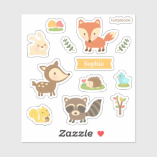 Pegatina Conjunto de adorables animales con tema de bosque 