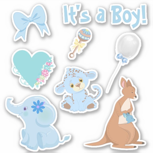 Pegatina Conjunto de animales azul de Baby Shower Boy (Anverso)