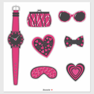 Pegatina Conjunto de Artículos Rosados y Negros