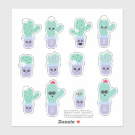 Pegatina Conjunto de cactus lindo en maceta morado verde