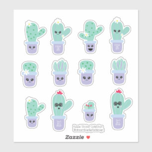 Pegatina Conjunto de cactus lindo en maceta morado verde