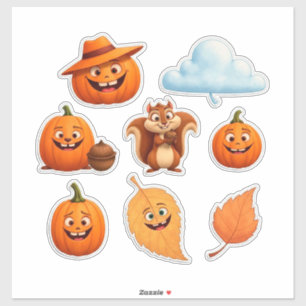 Pegatina Conjunto de calabaza y hojas de otoño para proyect