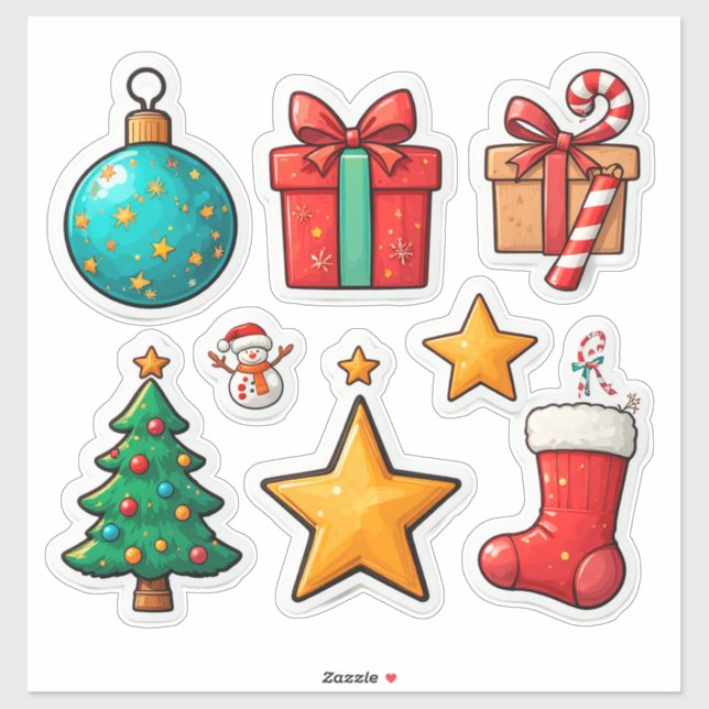 Pegatina 🎄 Conjunto de elementos festivos coloridos de Nav (Hoja)