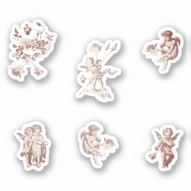 Pegatina Conjunto de Flores de Ángeles Querubines Cupido Ro (Anverso)