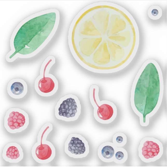 Pegatina Conjunto de frutas de bayas rojas acuarela (Anverso)