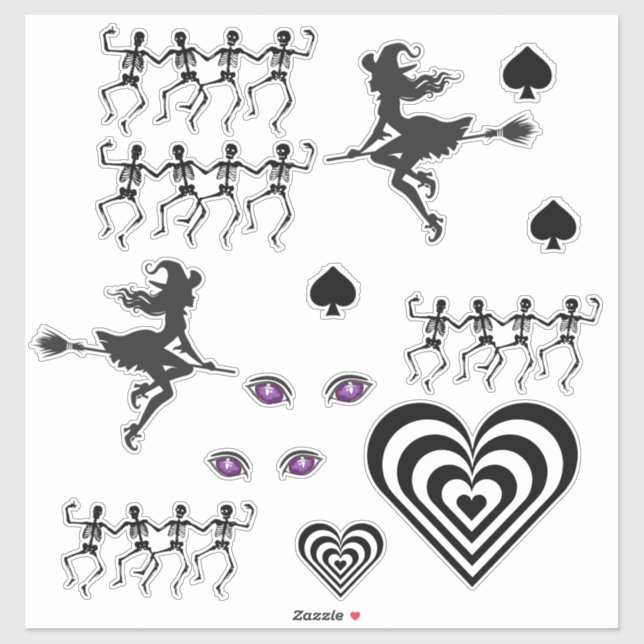 Pegatina conjunto de halloween blanco y negro (Hoja)