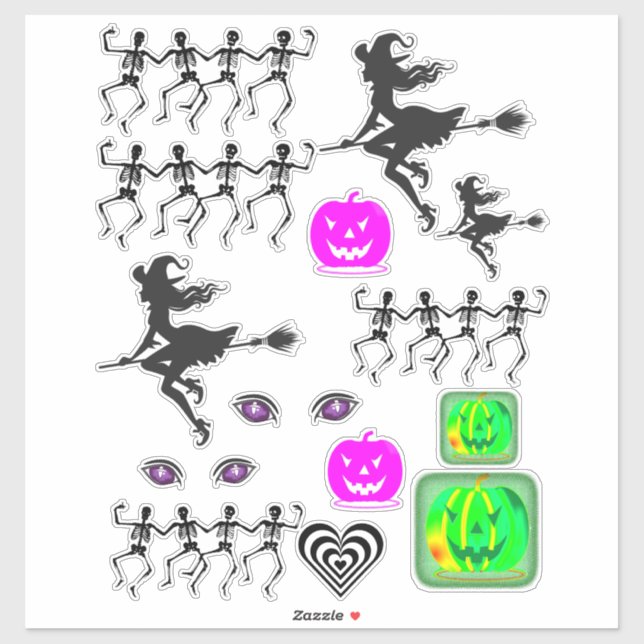 Pegatina conjunto de halloween de calabazas blancas y negra (Hoja)