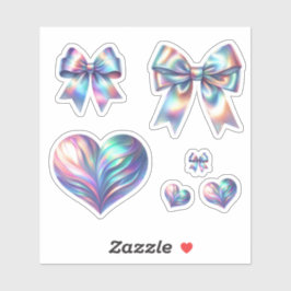 Pegatina Conjunto de lazos y corazones iridiscentes