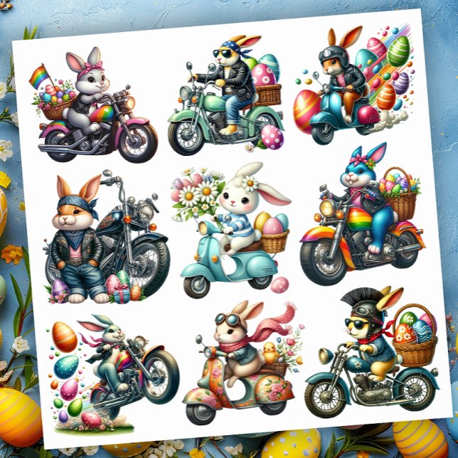 Pegatina Conjunto de Pascua 2 de conejitas motociclistas (Subido por el creador)