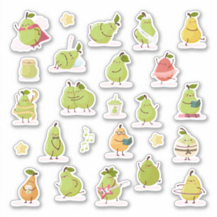 Pegatina Conjunto de peras kawaii divertidas