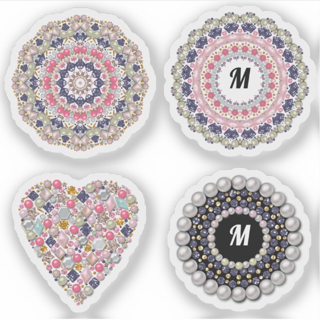 Pegatina conjunto de perlas de moda, mandala, broche, decor (Anverso)