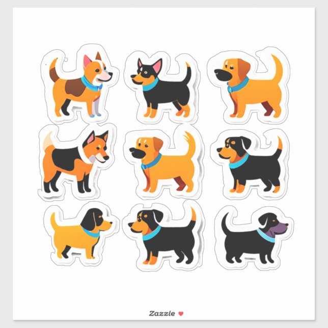 Pegatina Conjunto de perros adorables (Hoja)