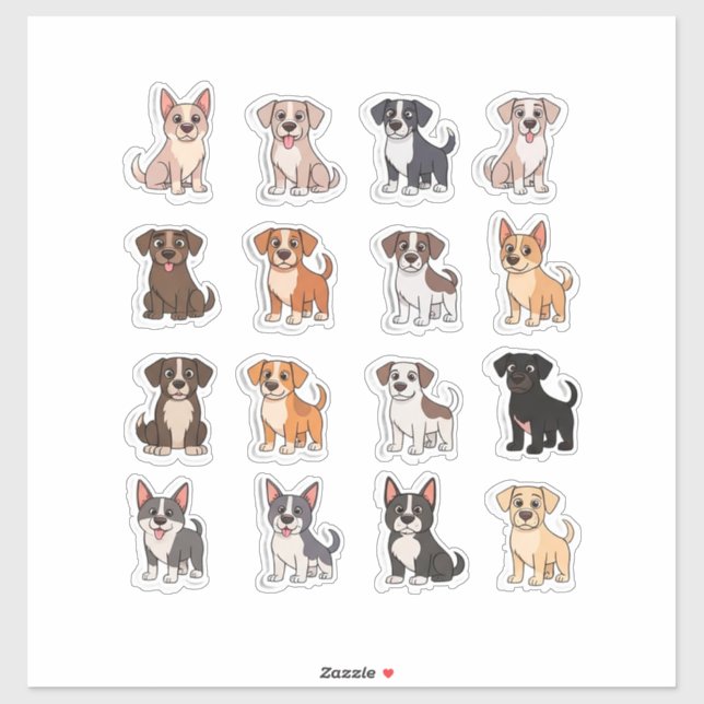 Pegatina Conjunto de perros adorables (Hoja)