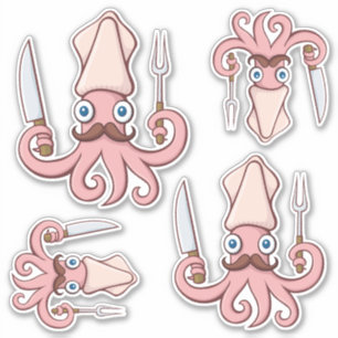 Pegatina Conjunto de Personalizados del Chef Squid