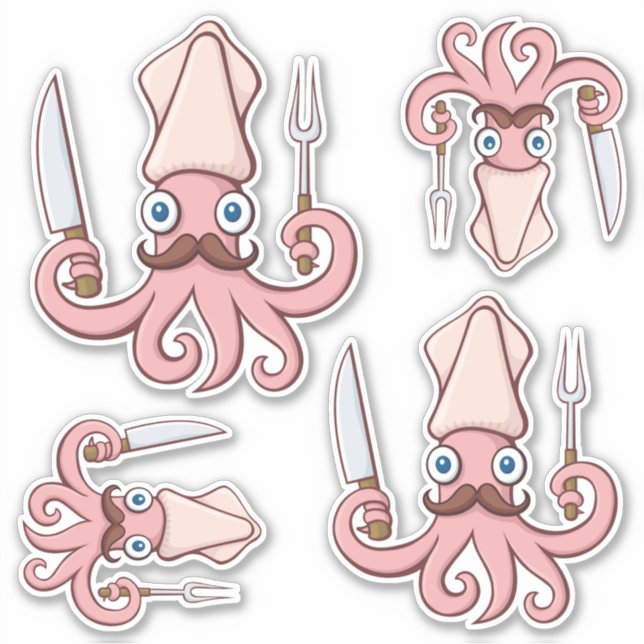 Pegatina Conjunto de Personalizados del Chef Squid (Anverso)