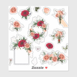 Pegatina Conjunto de rosas y elementos de flores primaveral