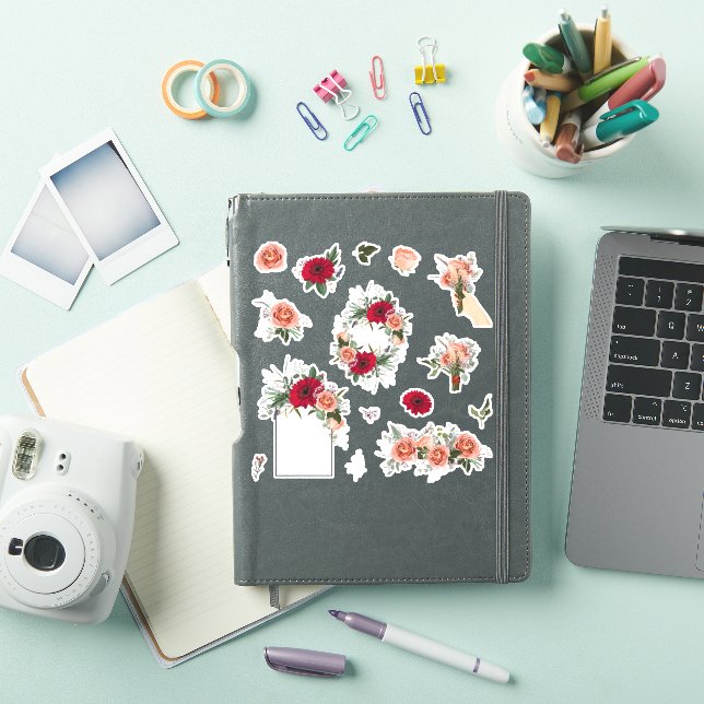 Pegatina Conjunto de rosas y elementos de flores primaveral (Funda para iPad)