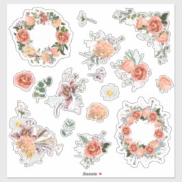 Pegatina Conjunto de rosas y elementos florales primaverale