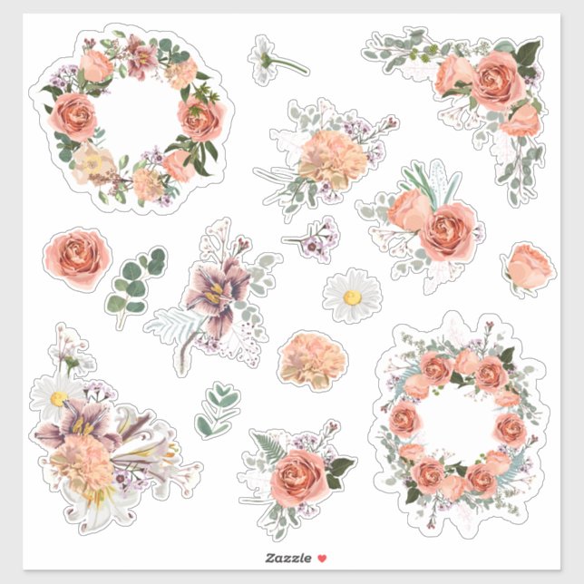 Pegatina Conjunto de rosas y elementos florales primaverale (Hoja)
