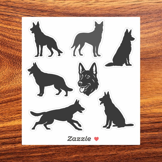 Pegatina Conjunto de siluetas negras de perro pastor alemán (german shepherd silhouette sheet)