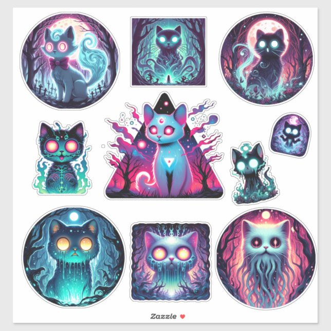 Pegatina Conjunto de Stickers de Gato Espectral (Hoja)