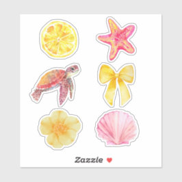 Pegatina Conjunto de Stickers de Verano Costero Acuarela | 