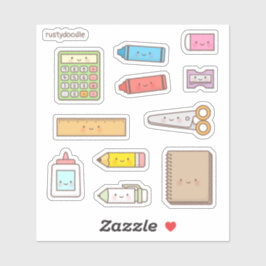 Pegatina Conjunto de útiles escolares lindos para volver a 