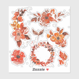 Pegatina Conjunto floral acuarela naranja