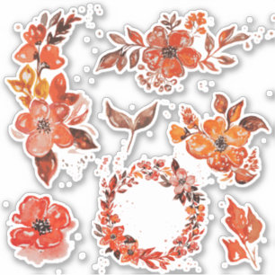 Pegatina Conjunto floral acuarela naranja