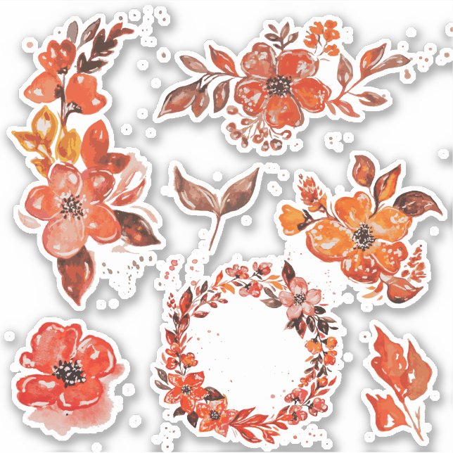 Pegatina Conjunto floral acuarela naranja (Anverso)