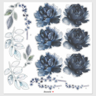 Pegatina Conjunto Floral De Blue Peonies  