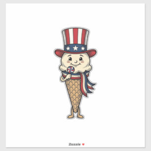 Pegatina Cono de helado patriótico diseño de grabado vintag