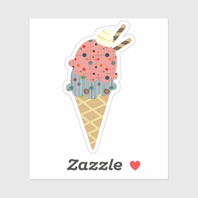 Pegatina Cono de helados moderno de mediados del siglo (Hoja)