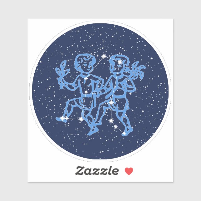 Pegatina Constelación de Gemini y Rótulo Zodiaco con estrel (Hoja)