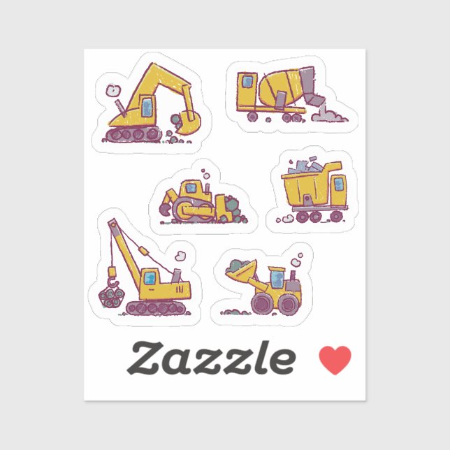 Pegatina Construcción y vehículos para niños divertidos (Hoja)