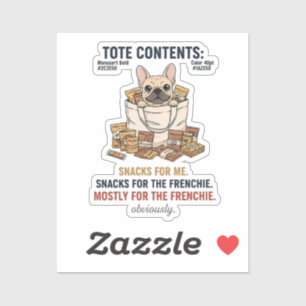 Pegatina Contenido de la bolsa de French Bulldog Snacks Fun