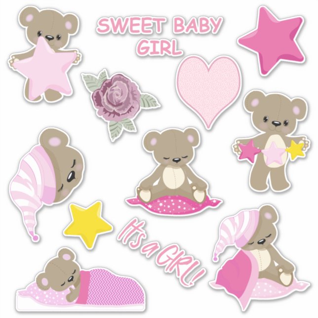Pegatina Contexto de oso Teddy Sleepy Rosa (Anverso)