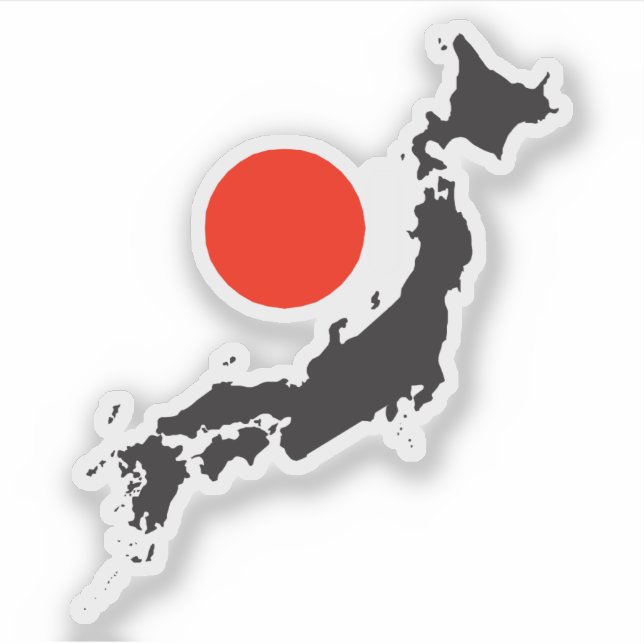 Pegatina contorno del mapa de Japón con círculo rojo (Anverso)