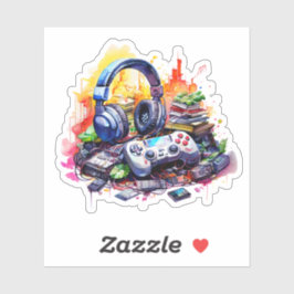 Pegatina Controlador de vídeo, audífonos, adolescente de li