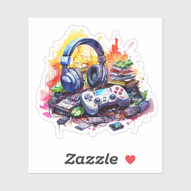 Pegatina Controlador de video, Auriculares, Libros para ado (Hoja)