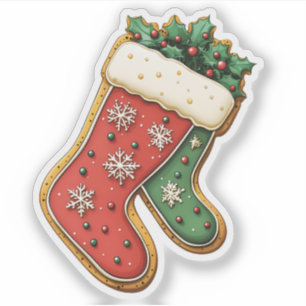 Pegatina Cookie de acciones de Navidades rojos y verdes