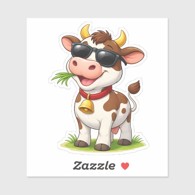 Pegatina Cool Cow Wearing SunglasseCustom-Cut Vinyl Sticker (Hoja)