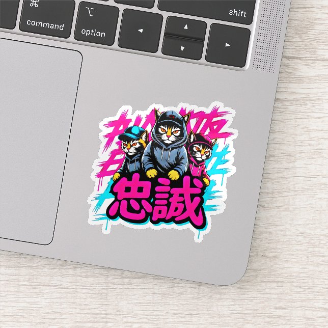 Pegatina Cool Japanese Cat Crew - For Laptops & Planners (Detalle)