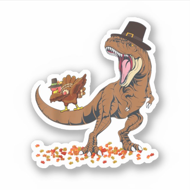 Pegatina Coolest Turkey Trex Dinosaur Happy Thanksgiving Bo (Anverso)